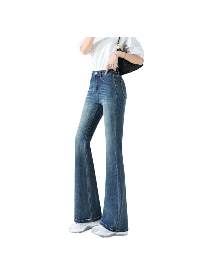 هابي سراويل الجينز الواسعة من الأسفل والمبطنة بالفرو للنساء، طراز جديد للخريف والشتاء، سراويل ضيقة عالية الخصر وقاع جرس للنساء القصيرات - Image 1