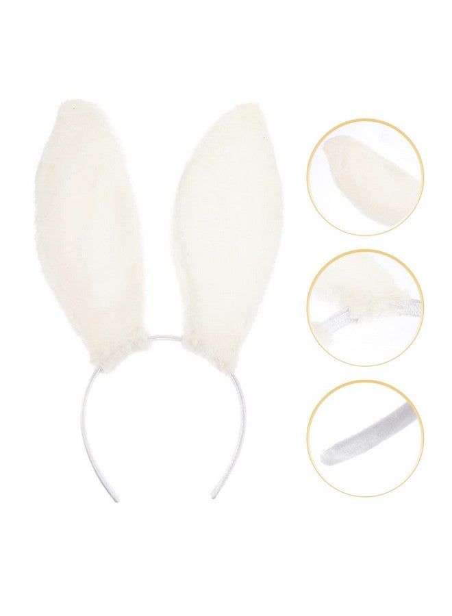 minkissy Bunny Headband Plush Rabbit Ear Headbands Fluffy Bunny Ear Headbands Birthday Halloween Party Favors White Bunny Ears Headband - Image 3