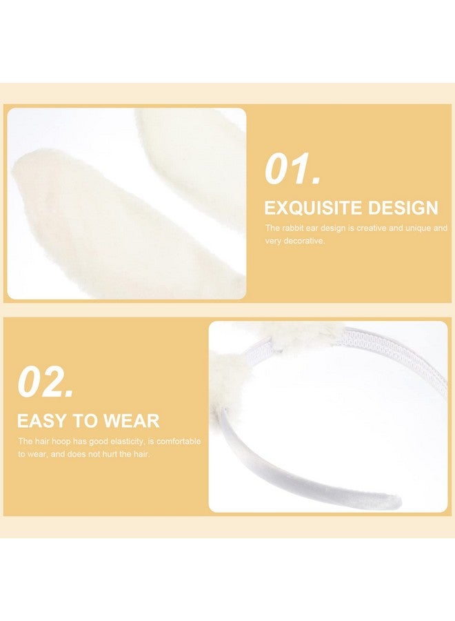 minkissy Bunny Headband Plush Rabbit Ear Headbands Fluffy Bunny Ear Headbands Birthday Halloween Party Favors White Bunny Ears Headband - Image 5