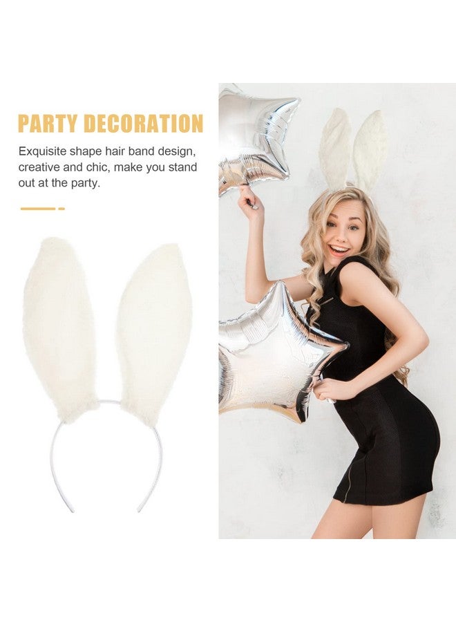 minkissy Bunny Headband Plush Rabbit Ear Headbands Fluffy Bunny Ear Headbands Birthday Halloween Party Favors White Bunny Ears Headband - Image 4