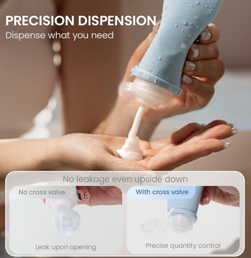 Cryslora Travel Bottles for Toiletries, TSA Approved 3oz Container, High-Effeiciency Leak-Proof Ultrasonic Technology, Silicone Refillable Squeezable Travel Accessories for Shampoo Conditioner Lotion (3 Pcs) - Image 5