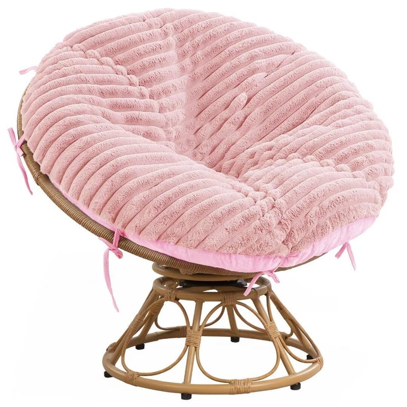 HOMBYS Fluffy Shaggy Cover for Papasan Chair Cushion Plush Faux Fur Slipcover ONLY Without Cushion Removable Soft Papasan Cushion Covers with 8 Ties Pink 50x50