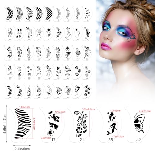 CODOHI 50 Pcs Face Paint Stencils, Body Facial Painting Templates, Diverse Designs for Makeup, Halloween, Party Art Painting - Image 2