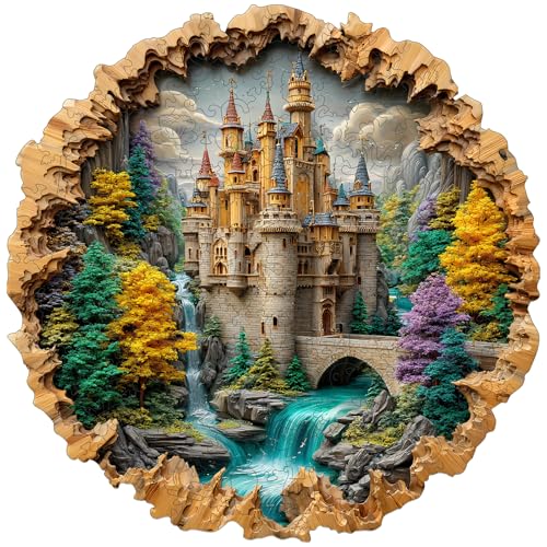 MEATRN Castle 500 Pieces Wooden Puzzles for Adults Majestic Autumn Castle Landscape Jigsaw Puzzles Premium Stress Relief Brain Teaser Premium Decorative Gift 164x165 in - Image 1