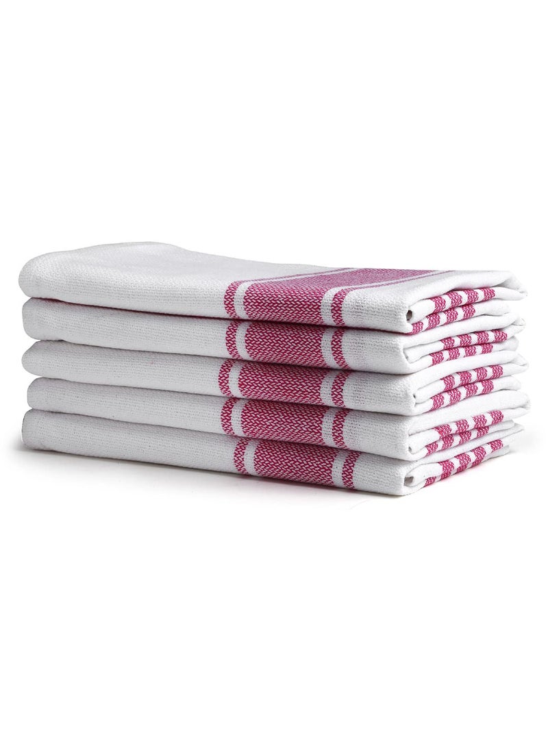 Arrabi Pink Stripes Handwoven Cotton Hand Towel (Set of 5) | ARHT-1015-x5 - Image 4
