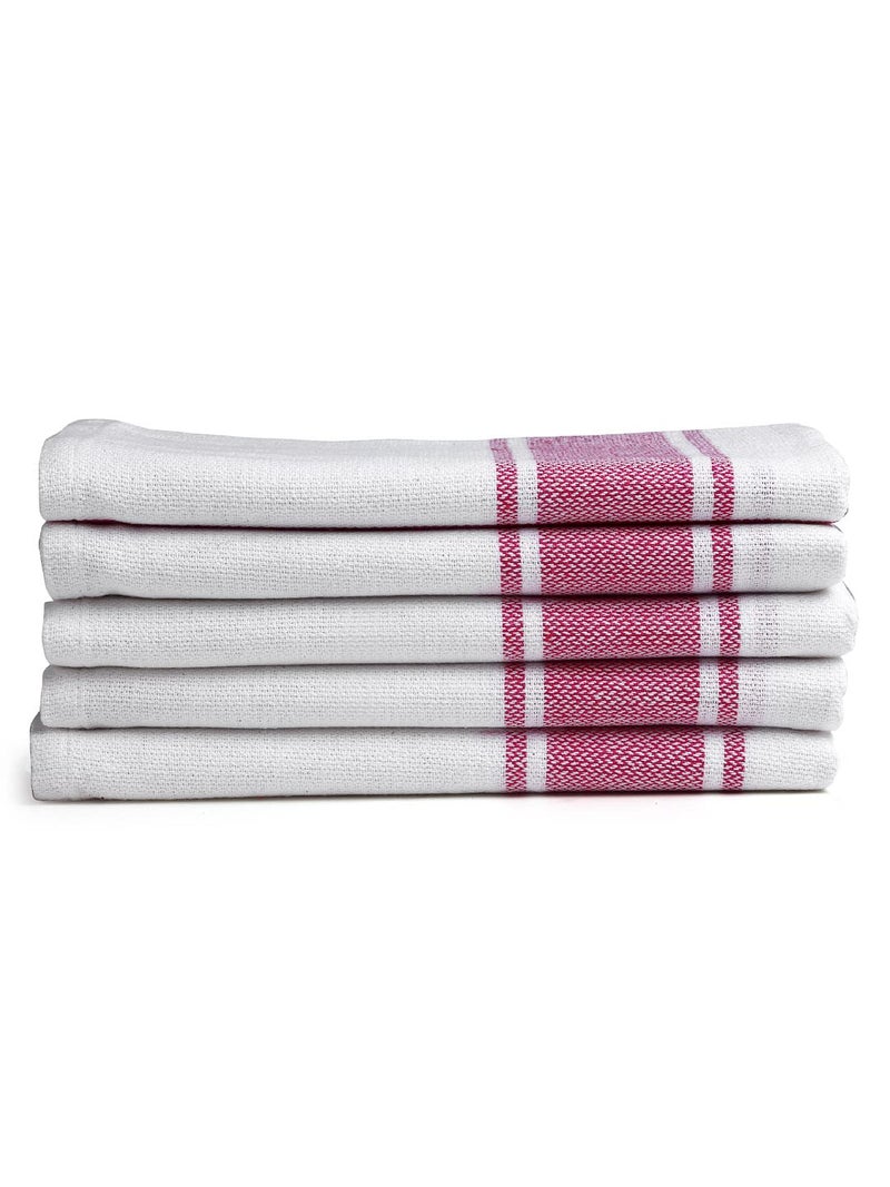 Arrabi Pink Stripes Handwoven Cotton Hand Towel (Set of 5) | ARHT-1015-x5 - Image 3