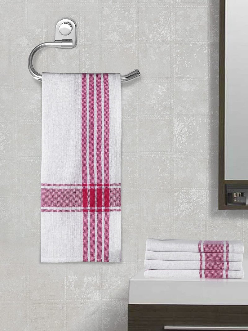 Arrabi Pink Stripes Handwoven Cotton Hand Towel (Set of 5) | ARHT-1015-x5 - Image 1