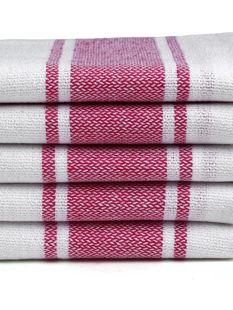 Arrabi Pink Stripes Handwoven Cotton Hand Towel (Set of 5) | ARHT-1015-x5 - Image 2