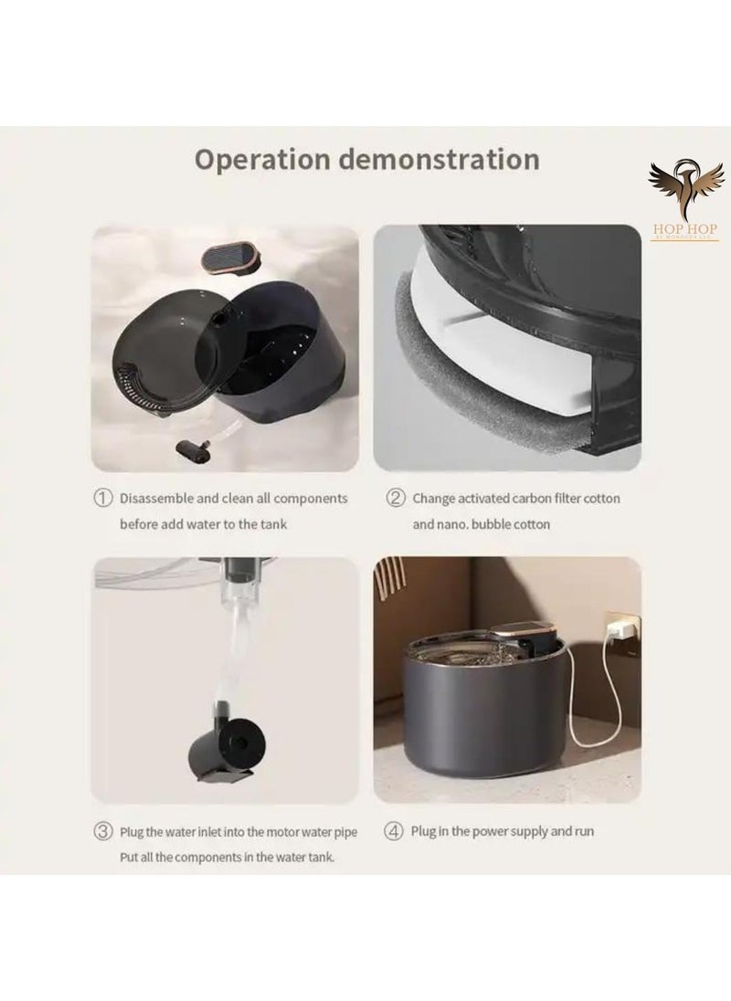 HOPHOP - HOPHOP Cat Water Fountain Adjustable Water Flow Drinking, Automatic Carbon Activated Filter Fountain (3 Flow Modes and 4 filter elements), Electric Dispenser with Led Light for Dogs And Multiple Pets - Image 1