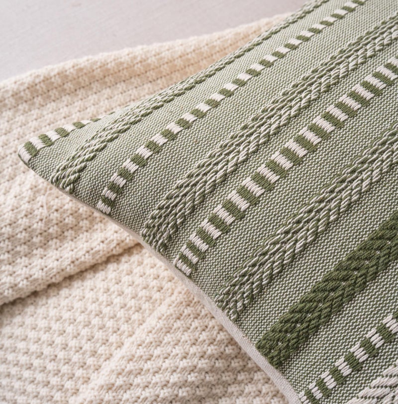 Cethom Boho Throw Pillow Covers 12x20 Inch Set of 2, Farmhouse Decorative Couch Pillow Cases, Green Accent Pillows of Bed, Sofa Bedroom Living Room Home Decor Cushion Cover - Image 3
