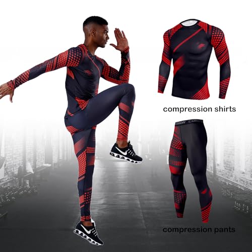 OEBLD Mens Workout Compression Clothes Long Sleeve Compression Shirts and Pants Thermal Base Layer Set - Image 3