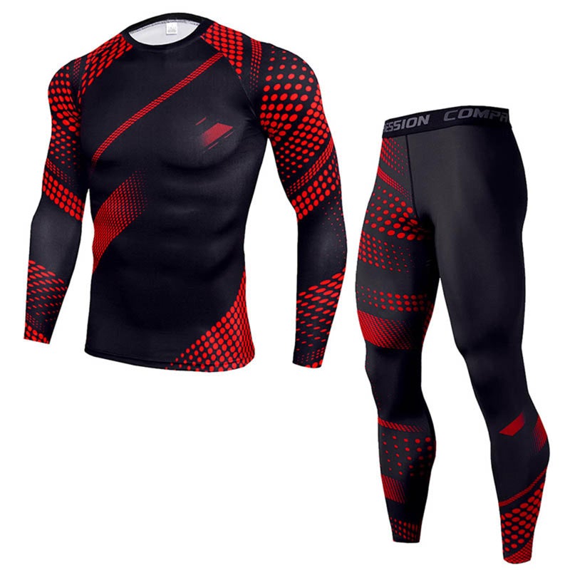 OEBLD Mens Workout Compression Clothes Long Sleeve Compression Shirts and Pants Thermal Base Layer Set - Image 2
