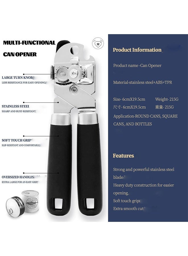 فتاحة العلب ، فتاحة زجاجات فتاحة علب يدوية متعددة الوظائف 3 في 1 ، فتاحة علب من الفولاذ المقاوم للصدأ المتينة للمطبخ مع حواف ناعمة ، مناسبة لكبار السن في المطبخ - Image 2