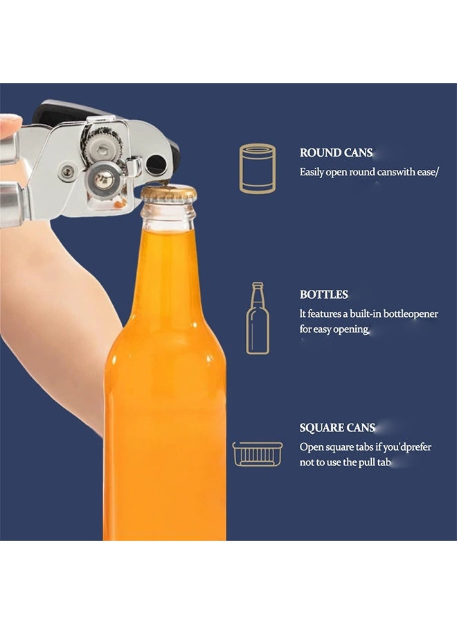 فتاحة العلب ، فتاحة زجاجات فتاحة علب يدوية متعددة الوظائف 3 في 1 ، فتاحة علب من الفولاذ المقاوم للصدأ المتينة للمطبخ مع حواف ناعمة ، مناسبة لكبار السن في المطبخ - Image 3