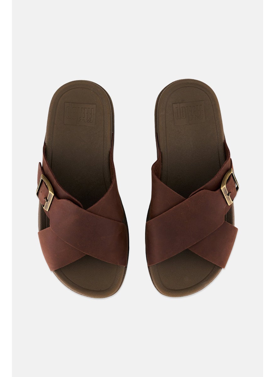 FitFlop Men Surfer Nubuck Cross Slip On Slide Sandals, Choco Brown  - Image 3