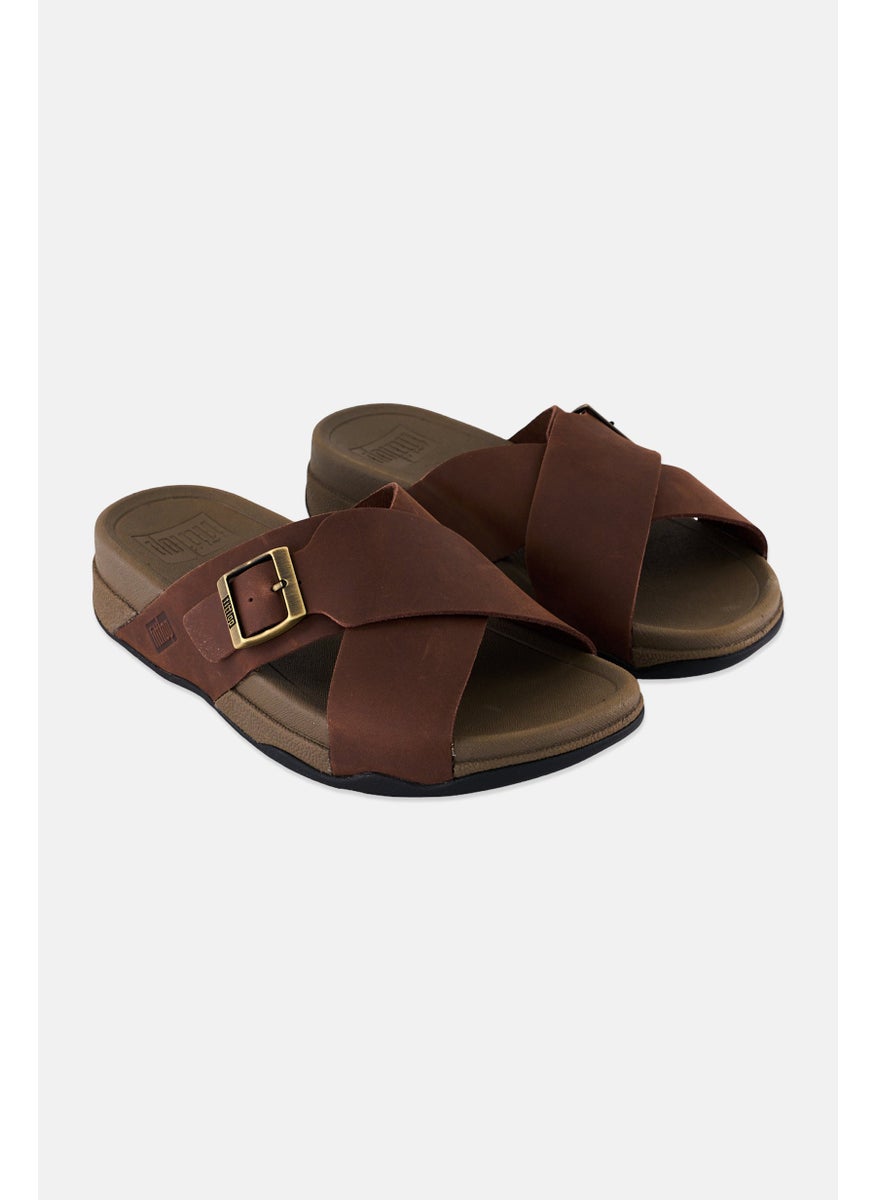 FitFlop Men Surfer Nubuck Cross Slip On Slide Sandals, Choco Brown  - Image 1