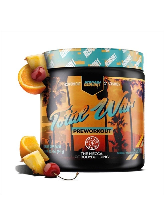 REDCON1 مسحوق ما قبل التمرين توتال وور، كاليفورنيا سبلش - ما قبل التمرين سريع المفعول مع الكافيين للرجال والنساء مع بيتا ألانين - يحتوي على سيترولين ماليت لتحسين تدفق الدم (30 حصة) قد يختلف التعبئة والتغليف. - Image 1