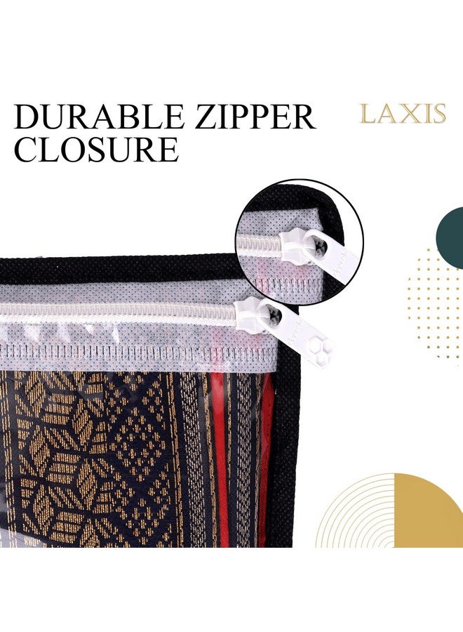 LAXIS HOMFIL Brand - LAXIS Non-Woven Printed Single Saree Cover, Saree Bag Pack of 10Pcs, Transparent Saree Covers With Zip, Saree Covers For Storage, Wardrobe Organiser, Size-36x42x2cm (Black) - Image 2
