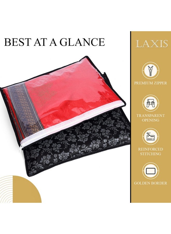 LAXIS HOMFIL Brand - LAXIS Non-Woven Printed Single Saree Cover, Saree Bag Pack of 10Pcs, Transparent Saree Covers With Zip, Saree Covers For Storage, Wardrobe Organiser, Size-36x42x2cm (Black) - Image 5