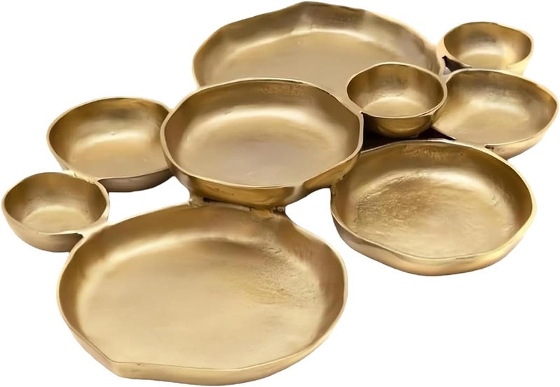 Cluster Serving Tray - Shiny Gold Snacks Dishes | 9-Piece Combination Elegant Round Cluster Decorative Bowls for Potato Chips, Dip, Nuts, Appetizers, Party, Home, Entertaining, and Holiday - Image 1