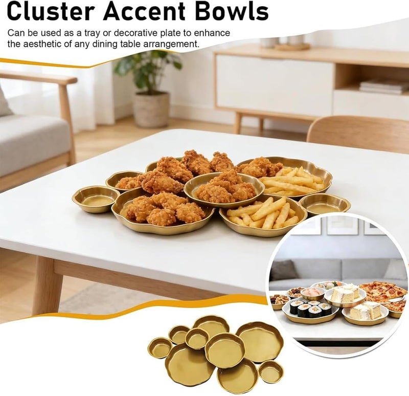 Cluster Serving Tray - Shiny Gold Snacks Dishes | 9-Piece Combination Elegant Round Cluster Decorative Bowls for Potato Chips, Dip, Nuts, Appetizers, Party, Home, Entertaining, and Holiday - Image 5