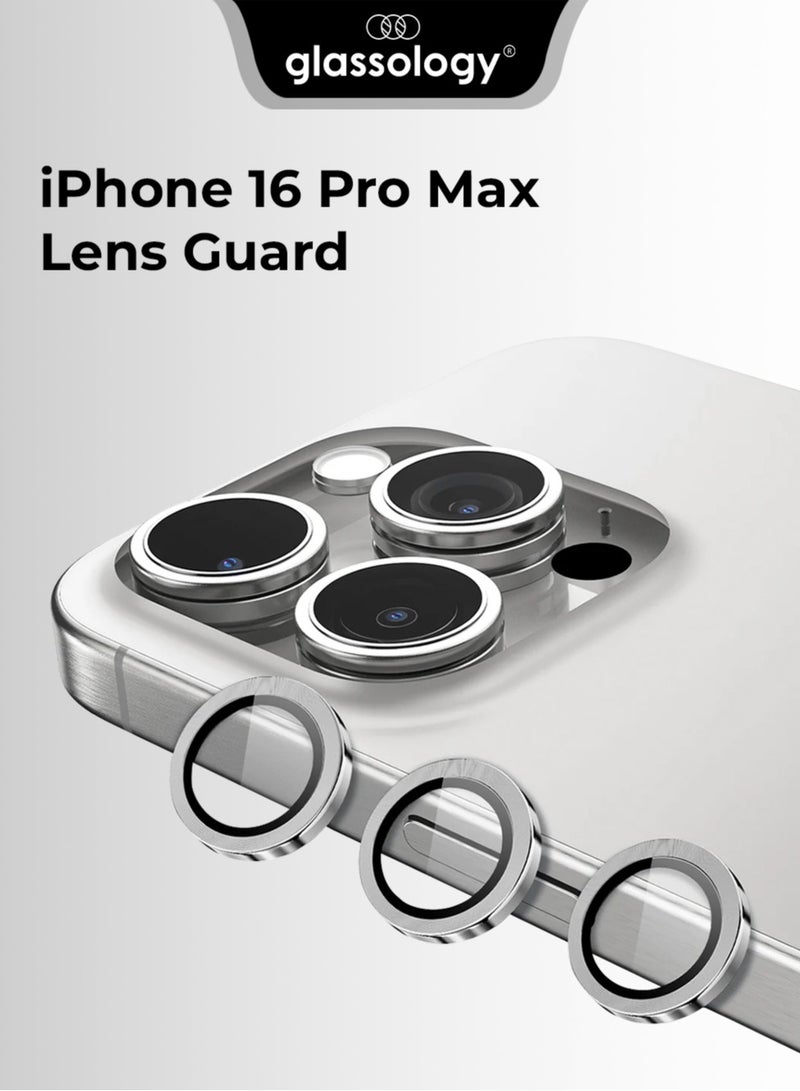 glassology حماية عدسة آيفون 16 برو ماكس مقاومة للخدوش ومضادة لبصمات الأصابع لحماية الكاميرا (فضي) - Image 1