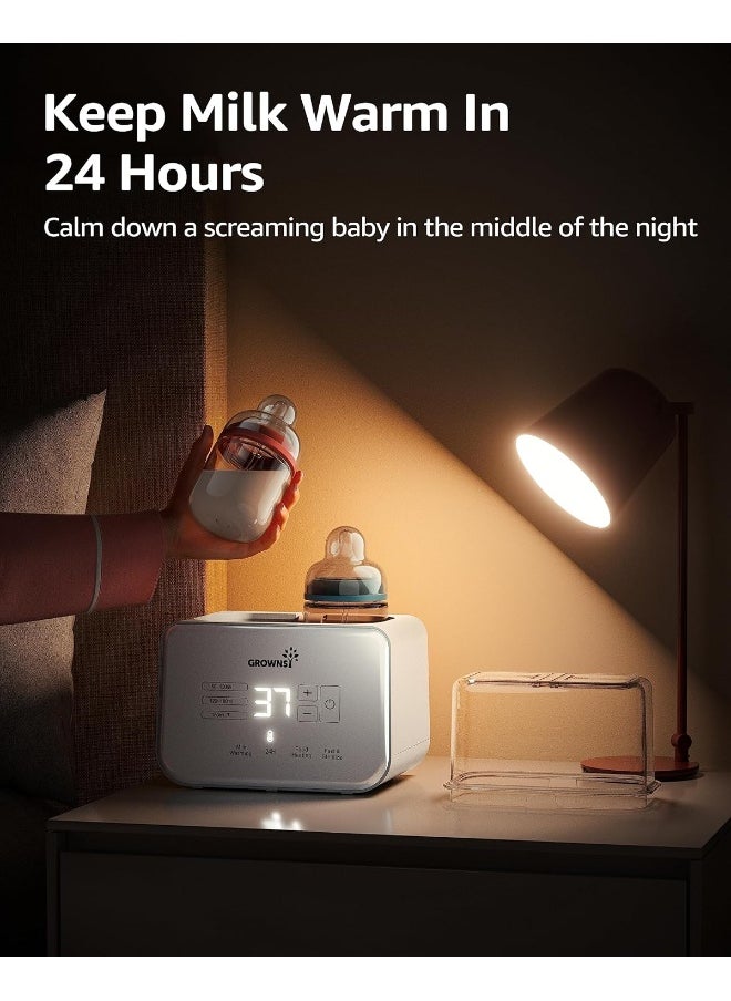 GROWNSY Baby Bottle Warmer, 8-in-1 Fast Milk Warmer with Timer Breastmilk or Formula, Fits 2 Bottles, Accurate Temperature Control, with Defrost, Sterilizing, Keep, Heat Baby Food Jars Function