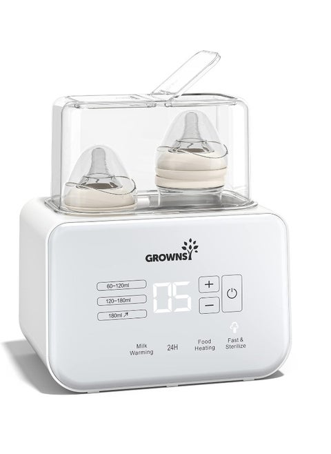 GROWNSY Baby Bottle Warmer, 8-in-1 Fast Milk Warmer with Timer Breastmilk or Formula, Fits 2 Bottles, Accurate Temperature Control, with Defrost, Sterilizing, Keep, Heat Baby Food Jars Function