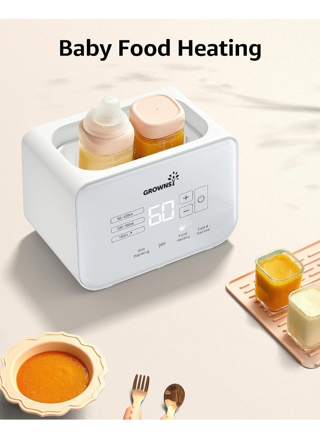 GROWNSY Baby Bottle Warmer, 8-in-1 Fast Milk Warmer with Timer Breastmilk or Formula, Fits 2 Bottles, Accurate Temperature Control, with Defrost, Sterilizing, Keep, Heat Baby Food Jars Function