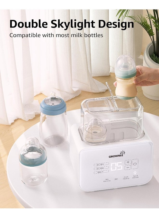GROWNSY Baby Bottle Warmer, 8-in-1 Fast Milk Warmer with Timer Breastmilk or Formula, Fits 2 Bottles, Accurate Temperature Control, with Defrost, Sterilizing, Keep, Heat Baby Food Jars Function