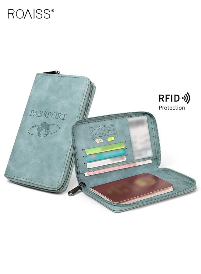 roaiss Unisex Waterproof Passport Holder, Multi-Functional Large Capacity Double-Fold Boarding Pass & ID Case, Portable Matte Textured Embossed Solid-Color Travel Wallet, Essential for International Travel, Light Blue - Image 1