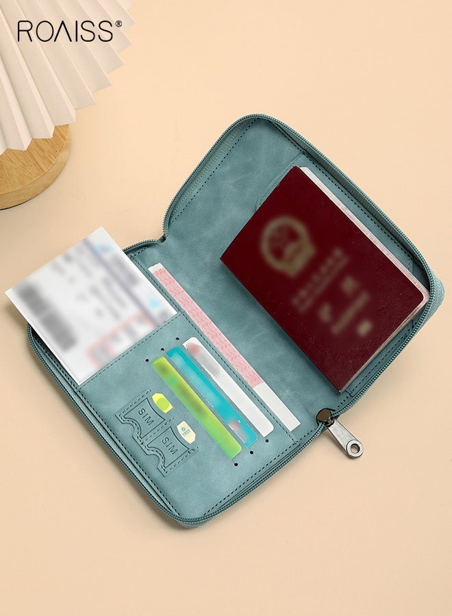 roaiss Unisex Waterproof Passport Holder, Multi-Functional Large Capacity Double-Fold Boarding Pass & ID Case, Portable Matte Textured Embossed Solid-Color Travel Wallet, Essential for International Travel, Light Blue - Image 5