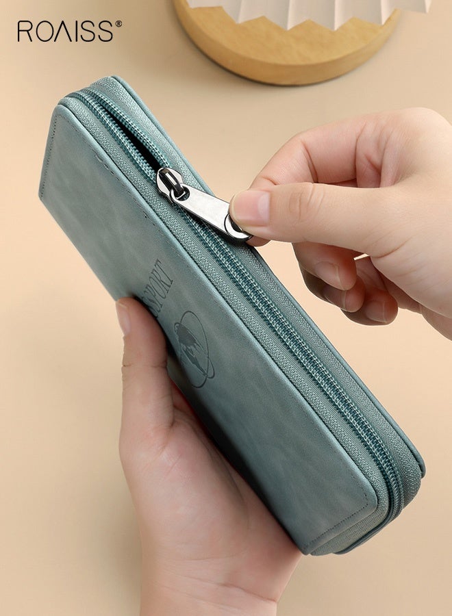 roaiss Unisex Waterproof Passport Holder, Multi-Functional Large Capacity Double-Fold Boarding Pass & ID Case, Portable Matte Textured Embossed Solid-Color Travel Wallet, Essential for International Travel, Light Blue - Image 2