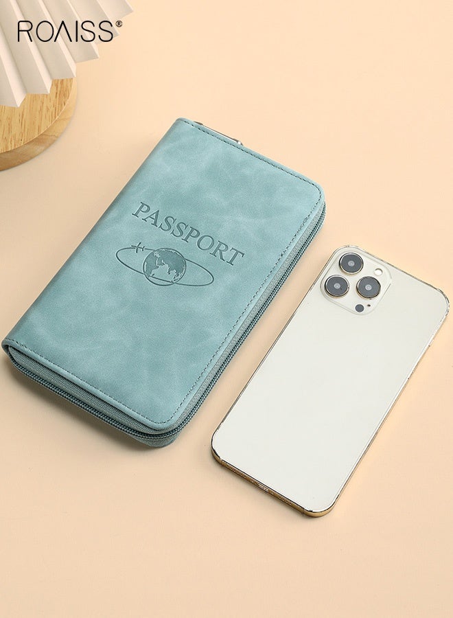 roaiss Unisex Waterproof Passport Holder, Multi-Functional Large Capacity Double-Fold Boarding Pass & ID Case, Portable Matte Textured Embossed Solid-Color Travel Wallet, Essential for International Travel, Light Blue - Image 4