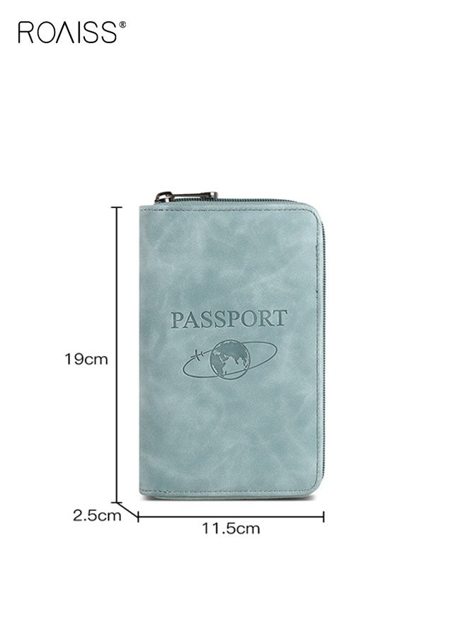 roaiss Unisex Waterproof Passport Holder, Multi-Functional Large Capacity Double-Fold Boarding Pass & ID Case, Portable Matte Textured Embossed Solid-Color Travel Wallet, Essential for International Travel, Light Blue - Image 3