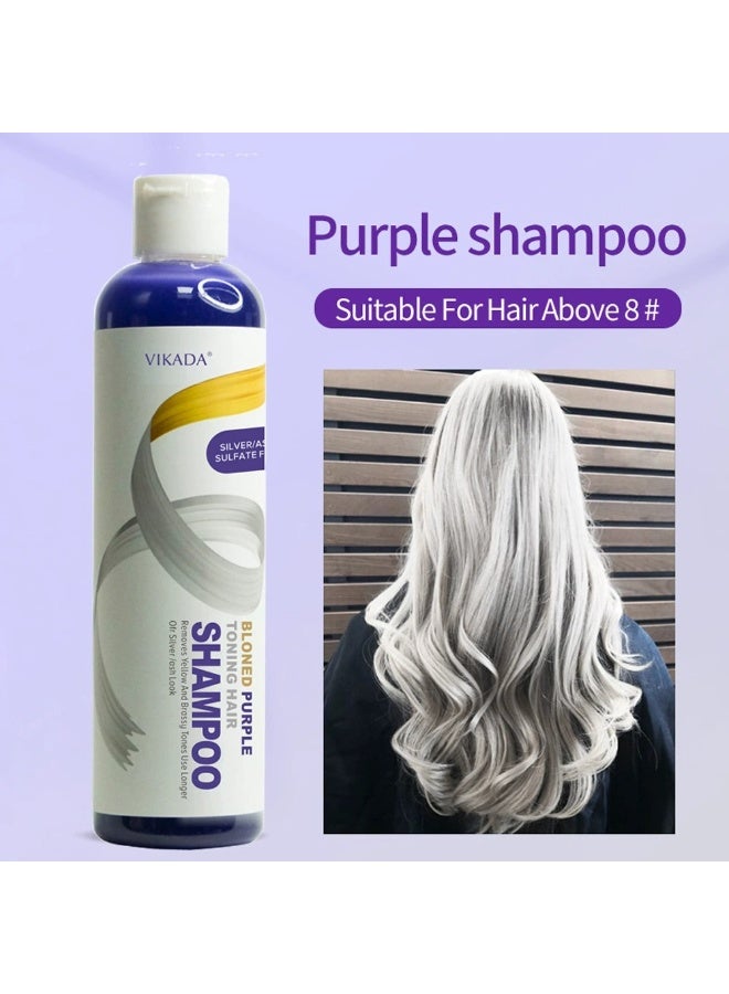VIKADA 275ml Silver & Purple Shampoo for Blonded Hair, Intensive Silver Shampoo, Toning & Brightening, Blonde, Platinum, Gray, White Hair, Anti-Yellow Tint, Moisturizing - Image 1