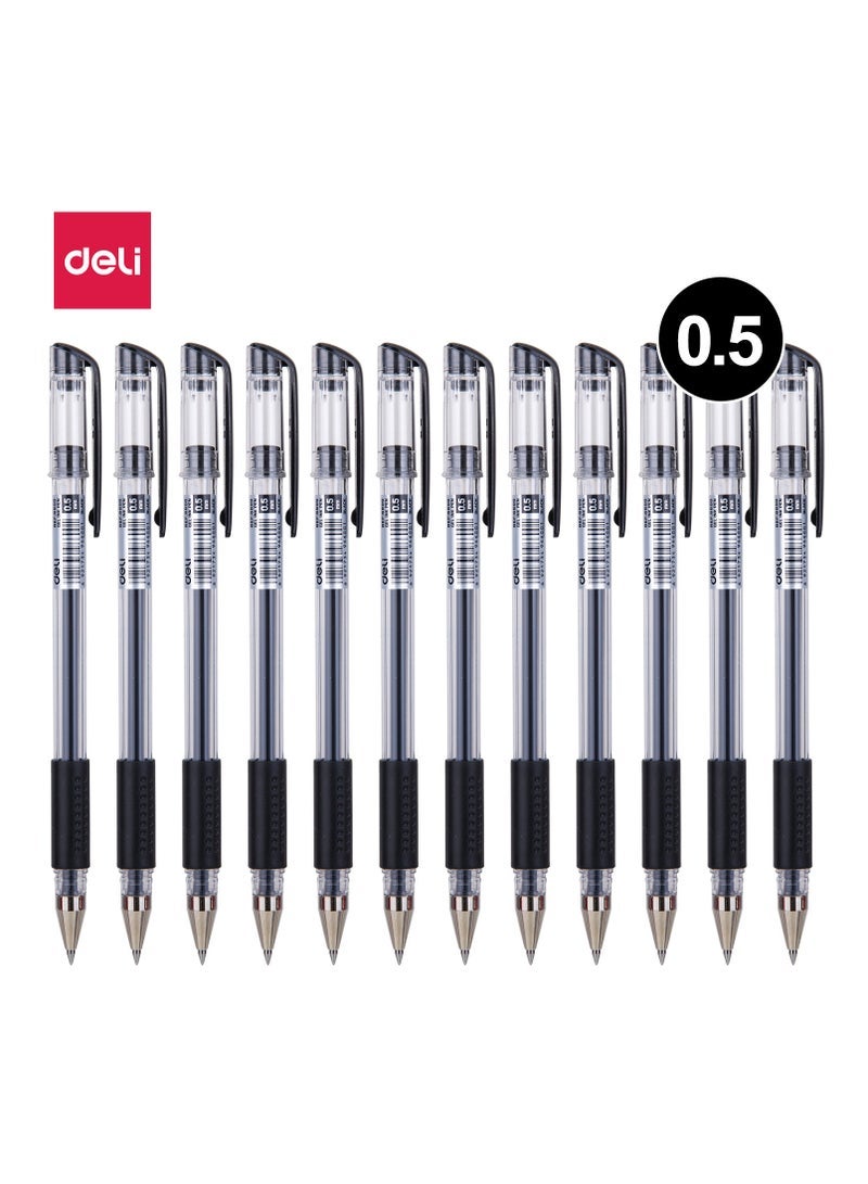 Deli E6600 Black 0.5mm Gel Pens – Pack of 12 - Image 1