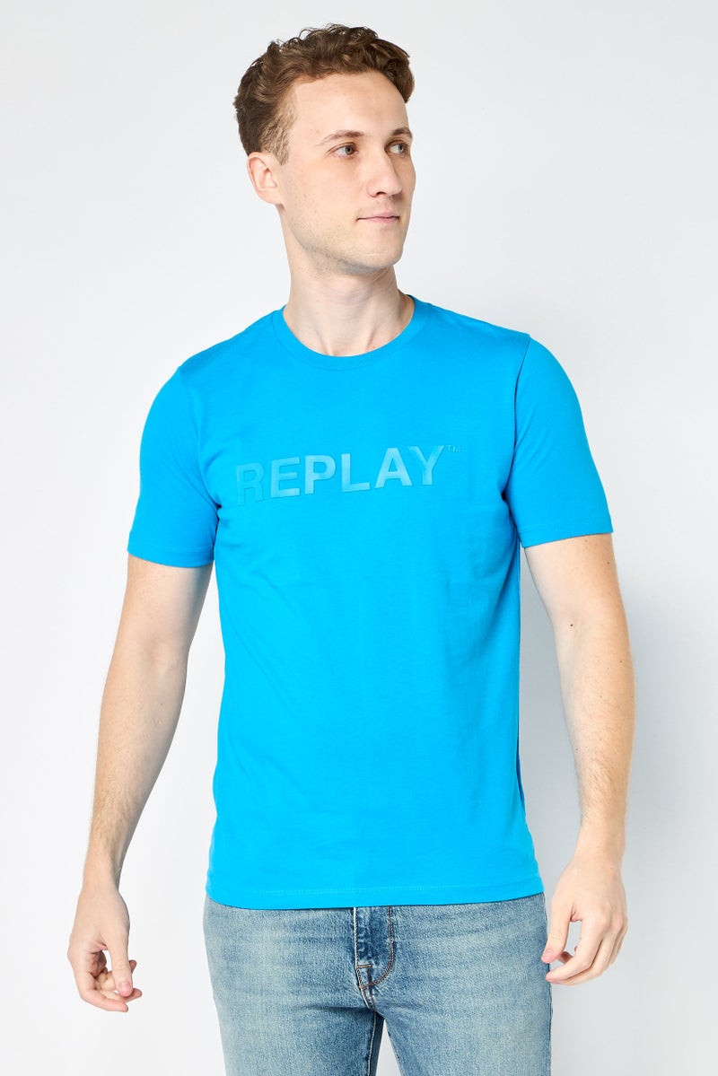 Replay Men Crew Neck Short Sleeve Brand Logo T-Shirt, Sage Blue - Image 1