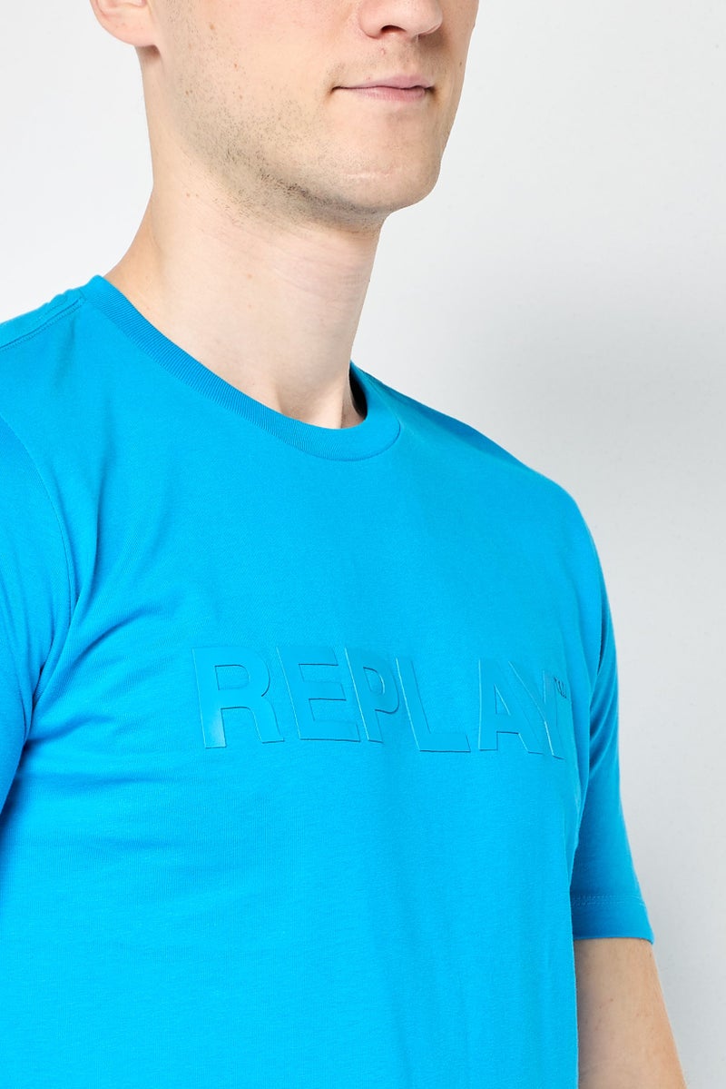 Replay Men Crew Neck Short Sleeve Brand Logo T-Shirt, Sage Blue - Image 3