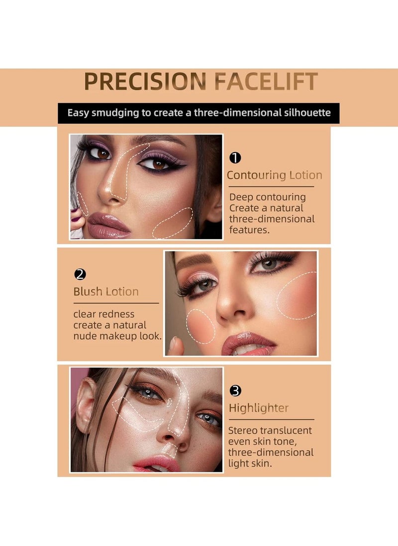 KASTWAVE - 3 Pcs Cream Contour Sticks with Cushion Applicator,Shades with Highlighter and Blush,Waterproof Contour Pen,Highlighter Stick,Blush Stick Easy to Create 3D Face Makeup - Image 1