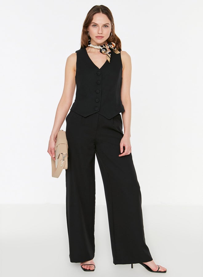 trendyol Black Fitted Buttoned Crop Woven Vest TWOSS21YE0009 - Image 3