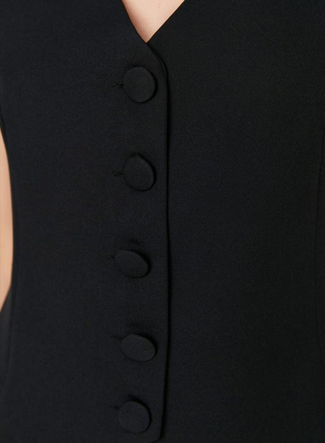 trendyol Black Fitted Buttoned Crop Woven Vest TWOSS21YE0009 - Image 4