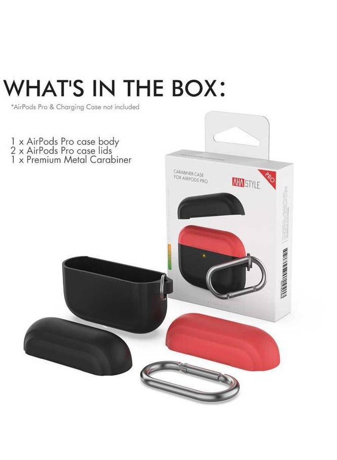 Ahastyle Premium Silicone Two Toned Keychain Case for AirPods Pro - Black/Red - Image 5