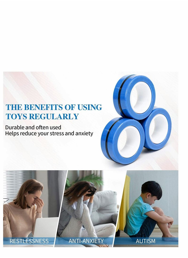SYOSI - Fingears Magnetic Rings, 6 Pcs Decompression Finger Fidget Toys, Magnetic Rings Fidget Toys for Adults Kids Finger Therapy Anxiety and Relief Work Stress ( Blue ) - Image 1