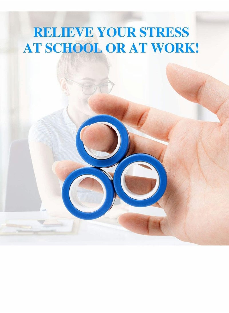 SYOSI - Fingears Magnetic Rings, 6 Pcs Decompression Finger Fidget Toys, Magnetic Rings Fidget Toys for Adults Kids Finger Therapy Anxiety and Relief Work Stress ( Blue ) - Image 1