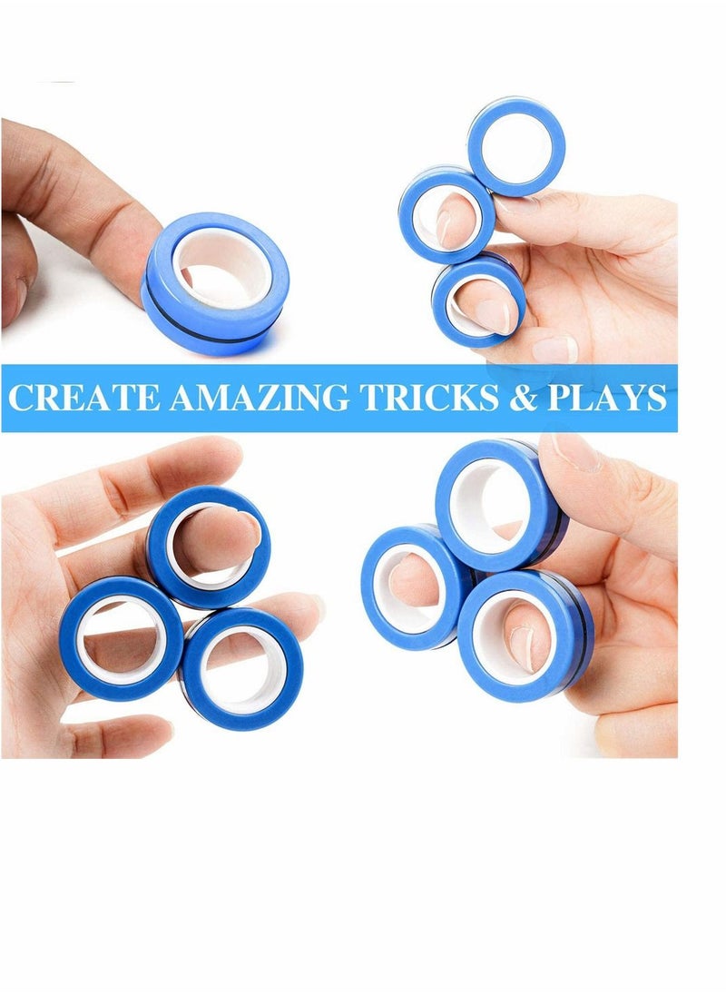 SYOSI - Fingears Magnetic Rings, 6 Pcs Decompression Finger Fidget Toys, Magnetic Rings Fidget Toys for Adults Kids Finger Therapy Anxiety and Relief Work Stress ( Blue ) - Image 1