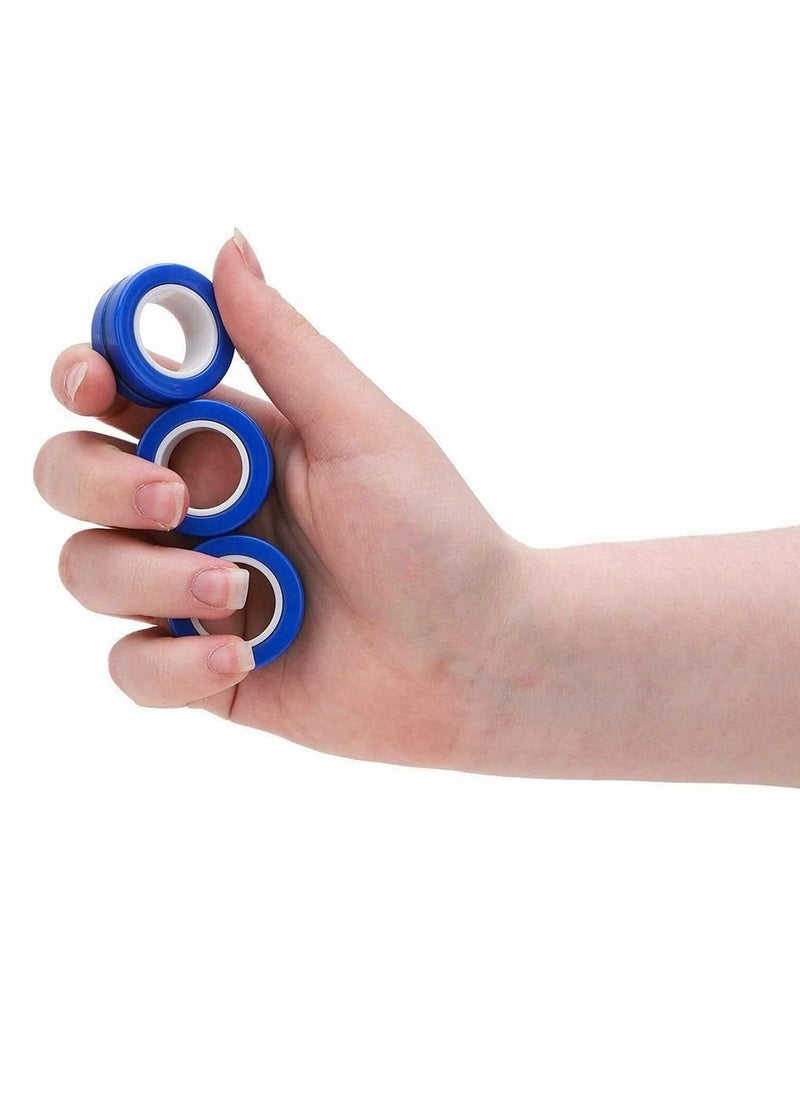 SYOSI - Fingears Magnetic Rings, 6 Pcs Decompression Finger Fidget Toys, Magnetic Rings Fidget Toys for Adults Kids Finger Therapy Anxiety and Relief Work Stress ( Blue ) - Image 1