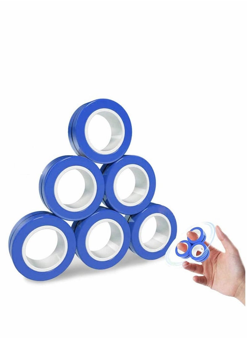 SYOSI - Fingears Magnetic Rings, 6 Pcs Decompression Finger Fidget Toys, Magnetic Rings Fidget Toys for Adults Kids Finger Therapy Anxiety and Relief Work Stress ( Blue ) - Image 1