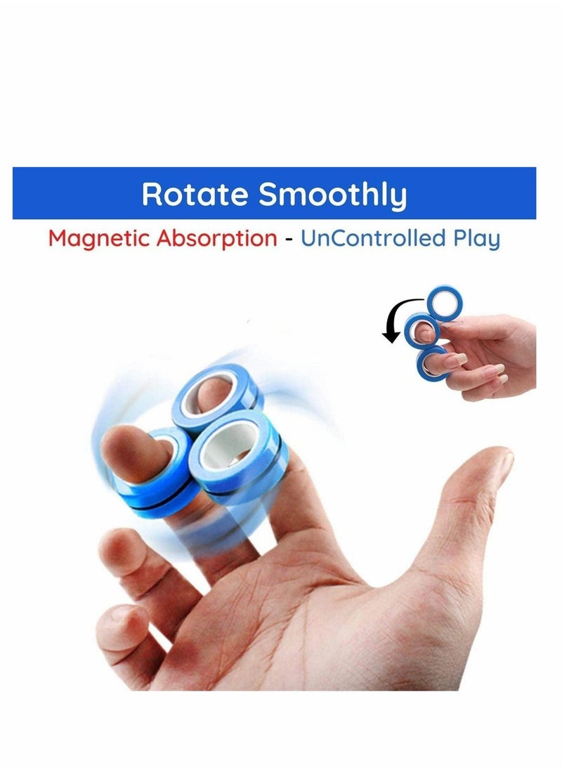 SYOSI - Fingears Magnetic Rings, 6 Pcs Decompression Finger Fidget Toys, Magnetic Rings Fidget Toys for Adults Kids Finger Therapy Anxiety and Relief Work Stress ( Blue ) - Image 1