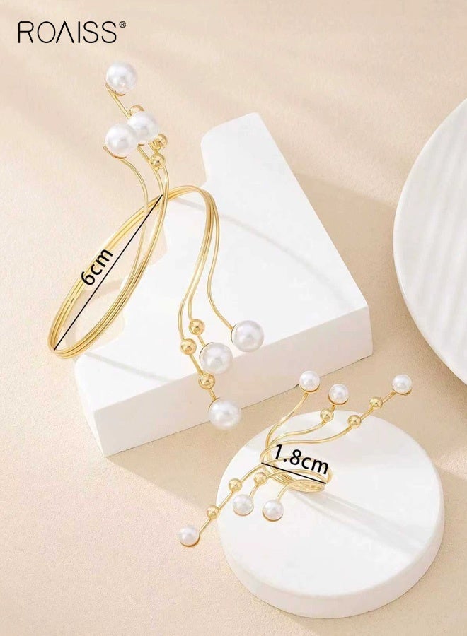 رويس طقم خاتم وسوار نسائي مكون من قطعتين، سوار لؤلؤي بتصميم هندسي غير منتظم، قطعة مجوهرات مميزة وفريدة من نوعها، مناسبة للارتداء اليومي والحفلات والتجمعات. - Image 4